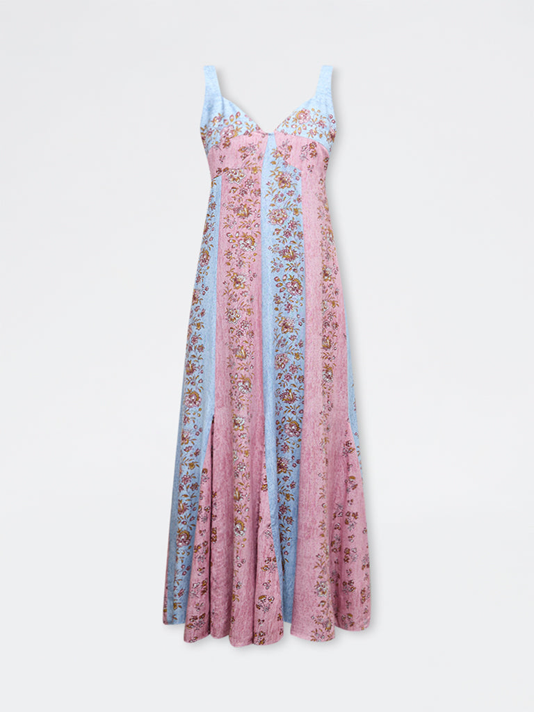 Bombay Paisley Multicolour Botanical Design Cotton A-Line Dress