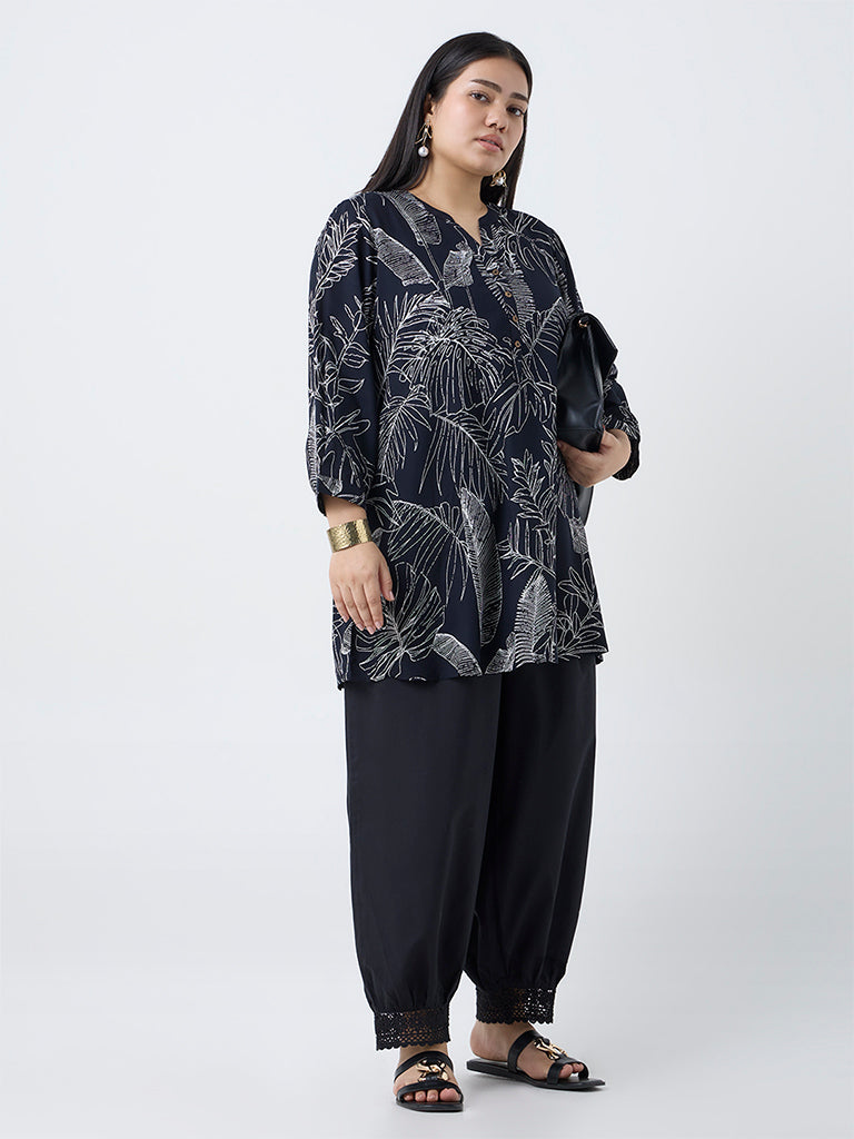 Diza Black Schiffli Detailed Harem Pants