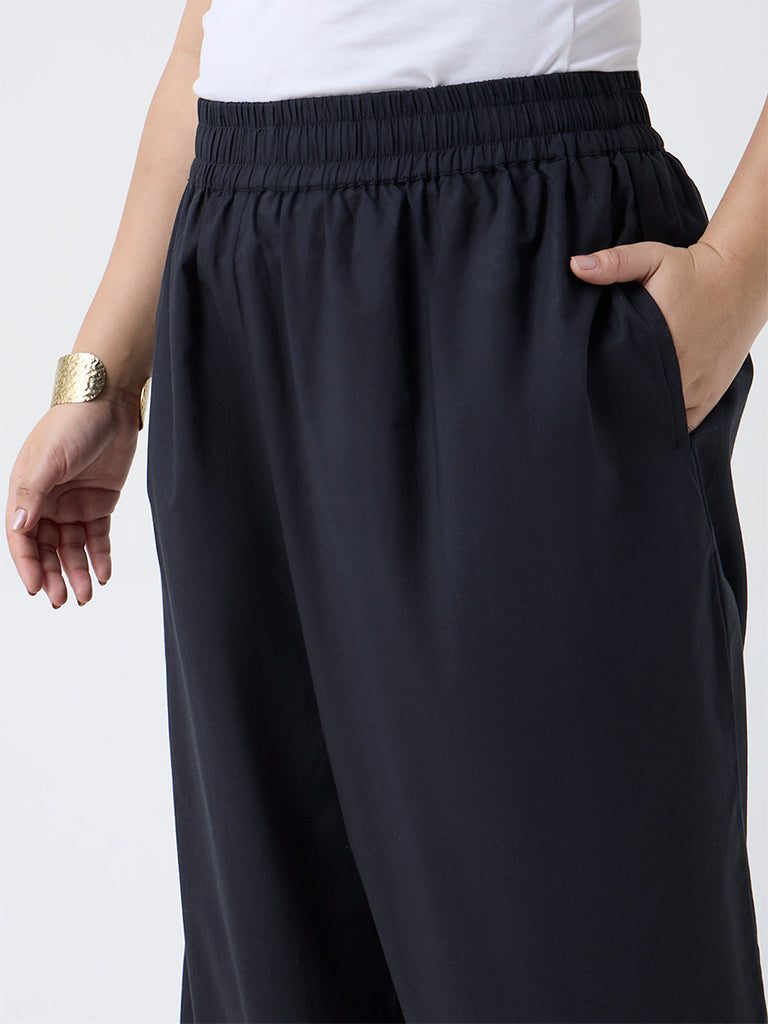 Diza Black Schiffli Detailed Harem Pants