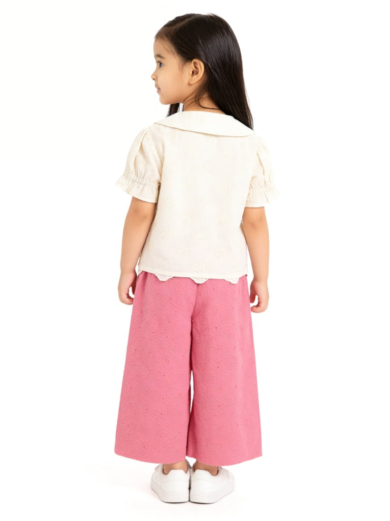 Utsa Kids Girls Pink Floral Embroidered Cotton Pants - (2-8 yrs)