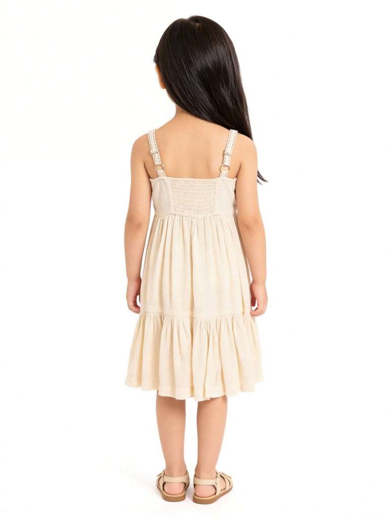 Utsa Kids Girls Light Peach Floral Embroidered A-Line Dress - (2-8 yrs)