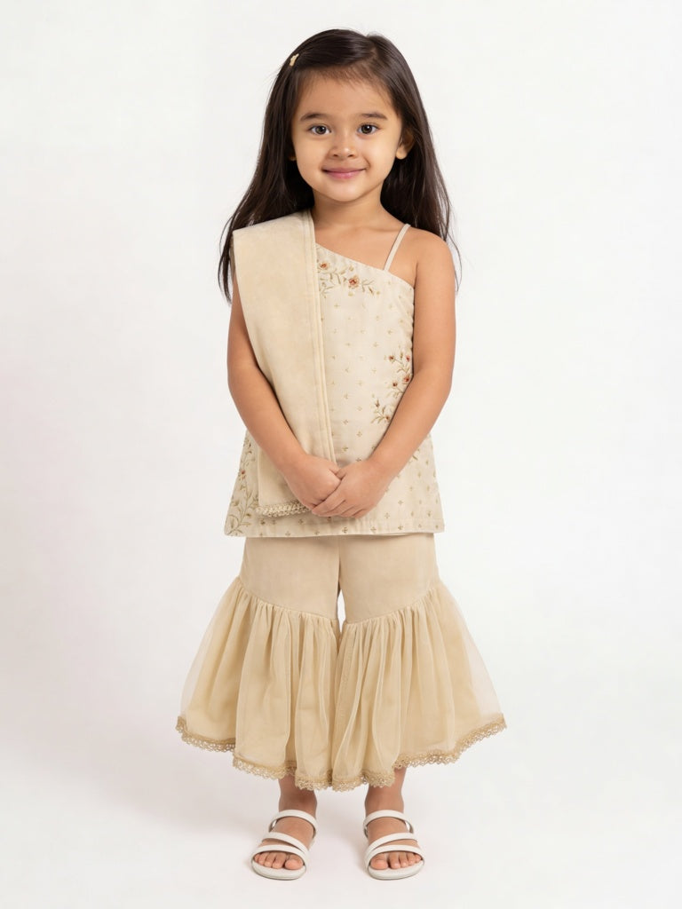 Utsa Kids Girls Light Taupe Embroidered Sharara Ethnic Set - (2-8 yrs)