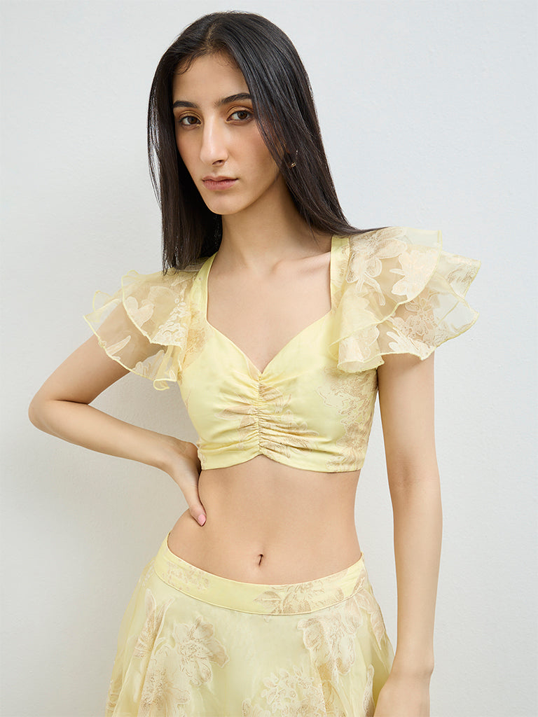 Vark Yellow Floral Ruched Top