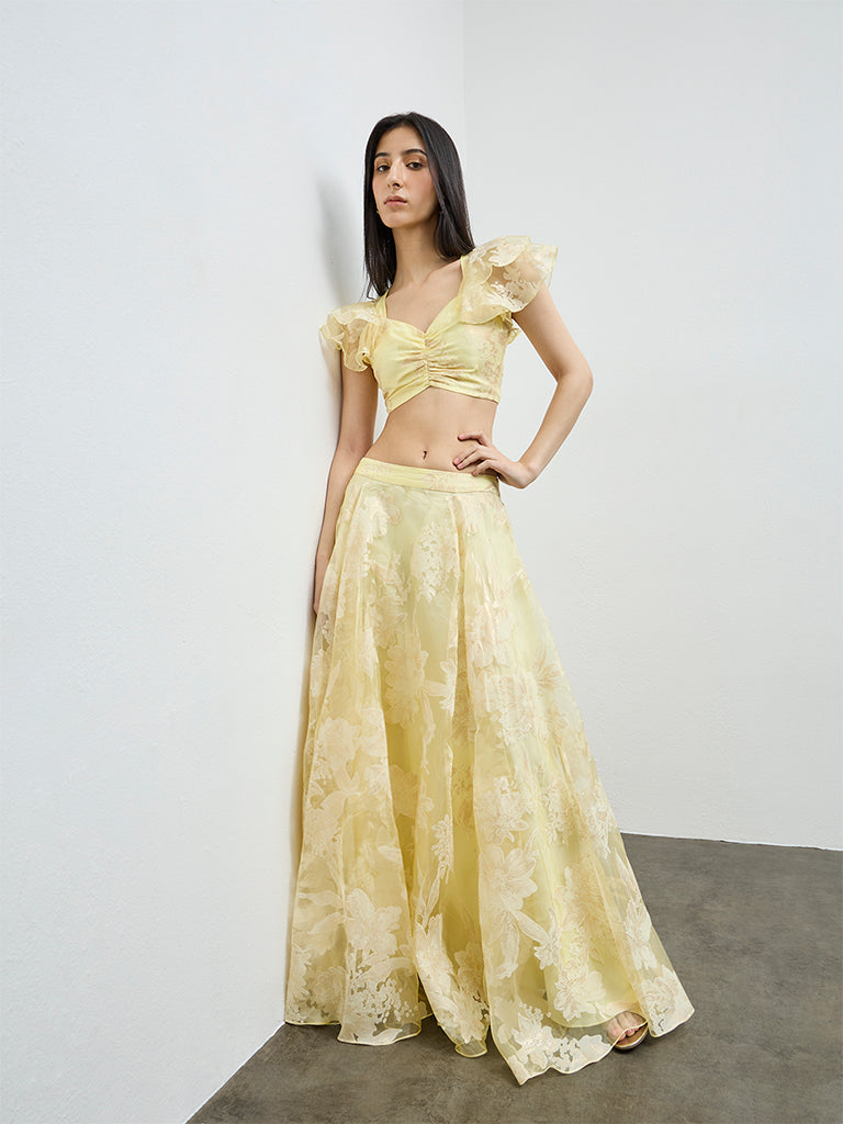 Vark Yellow Floral Ruched Top