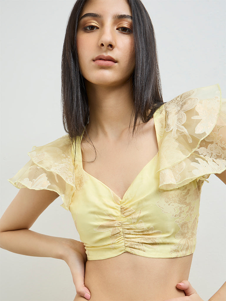 Vark Yellow Floral Ruched Top