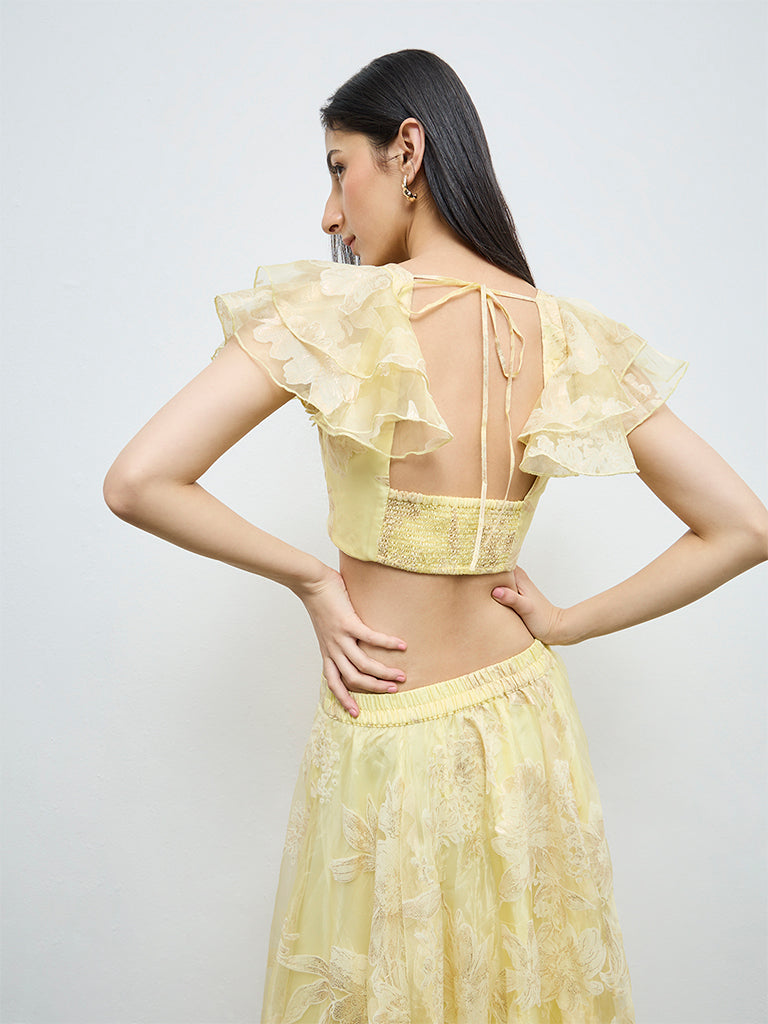 Vark Yellow Floral Ruched Top