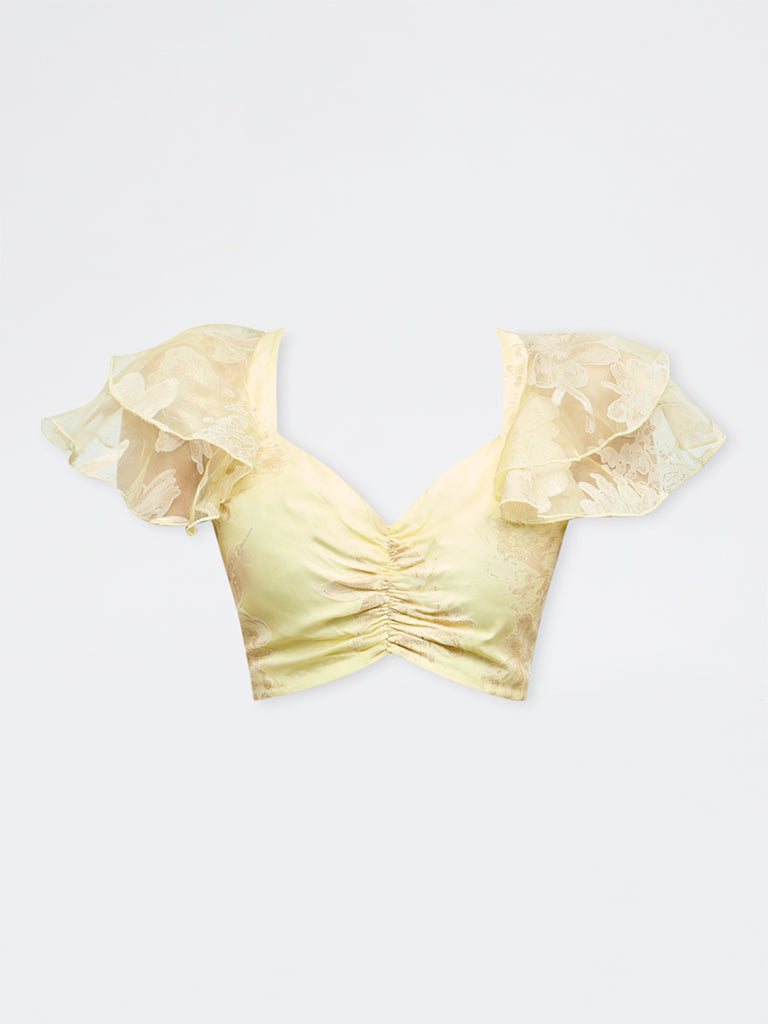 Vark Yellow Floral Ruched Top