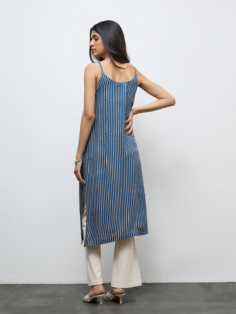 Utsa Indigo Striped A-Line Kurta