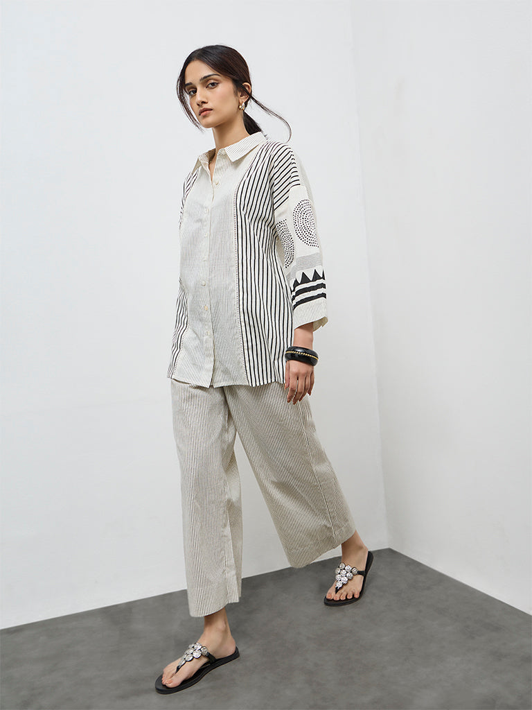 Utsa Off-White Striped Cotton Tunic