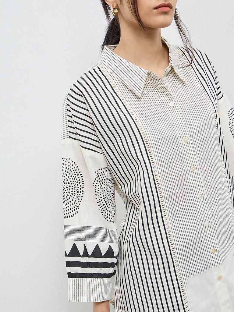 Utsa Off-White Striped Cotton Tunic