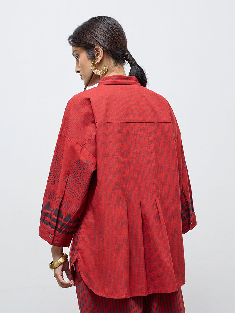 Utsa Red Striped Cotton Tunic