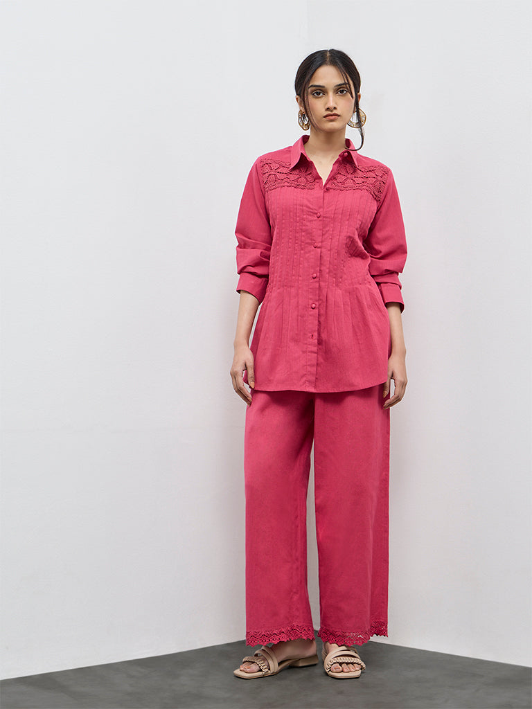 Utsa Red Lace Detailed Cotton Tunic