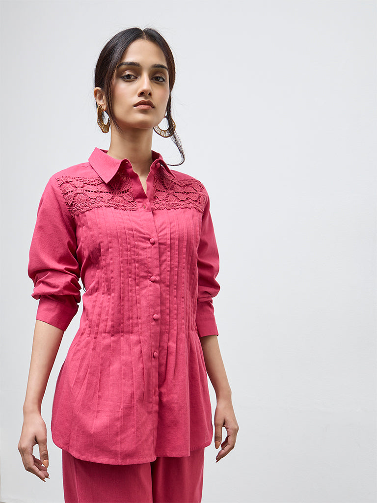 Utsa Red Lace Detailed Cotton Tunic