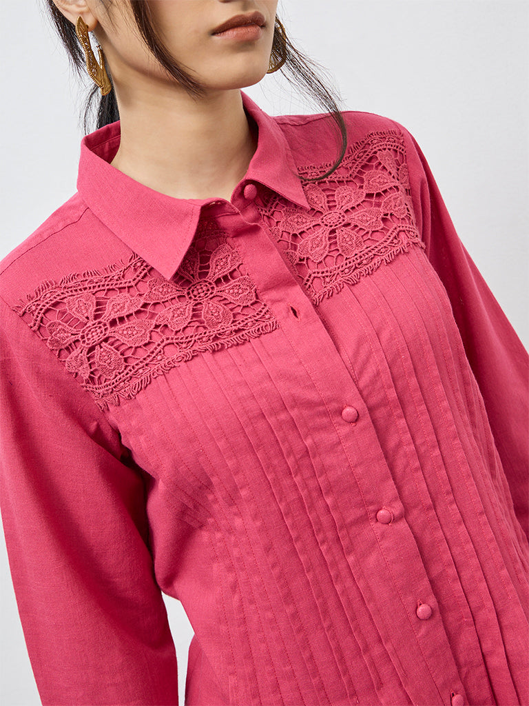 Utsa Red Lace Detailed Cotton Tunic