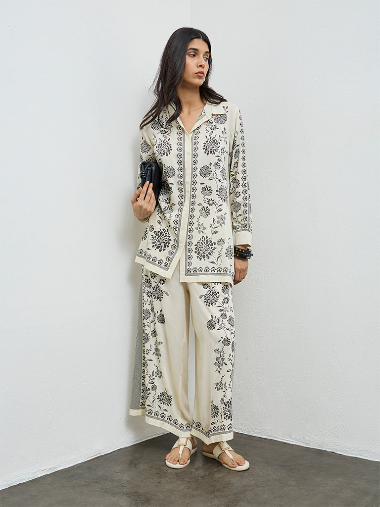 Utsa Off-White Foliage Printed Tunic