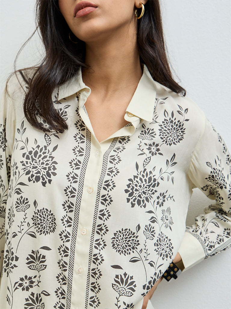 Utsa Off-White Foliage Printed Tunic