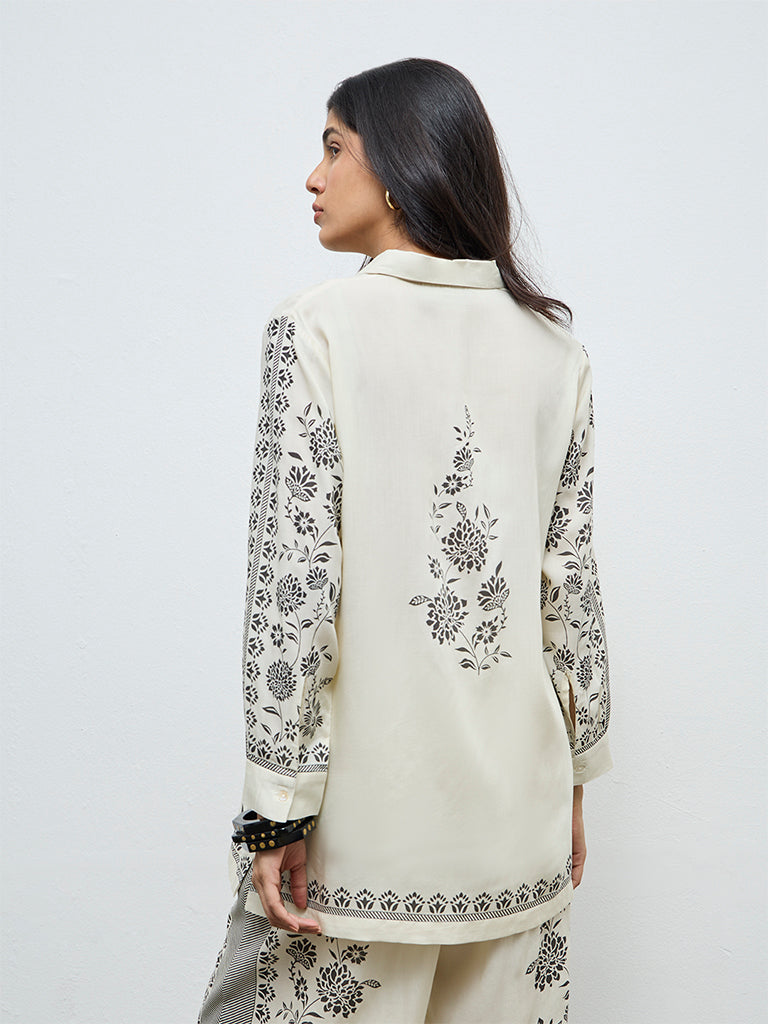 Utsa Off-White Foliage Printed Tunic