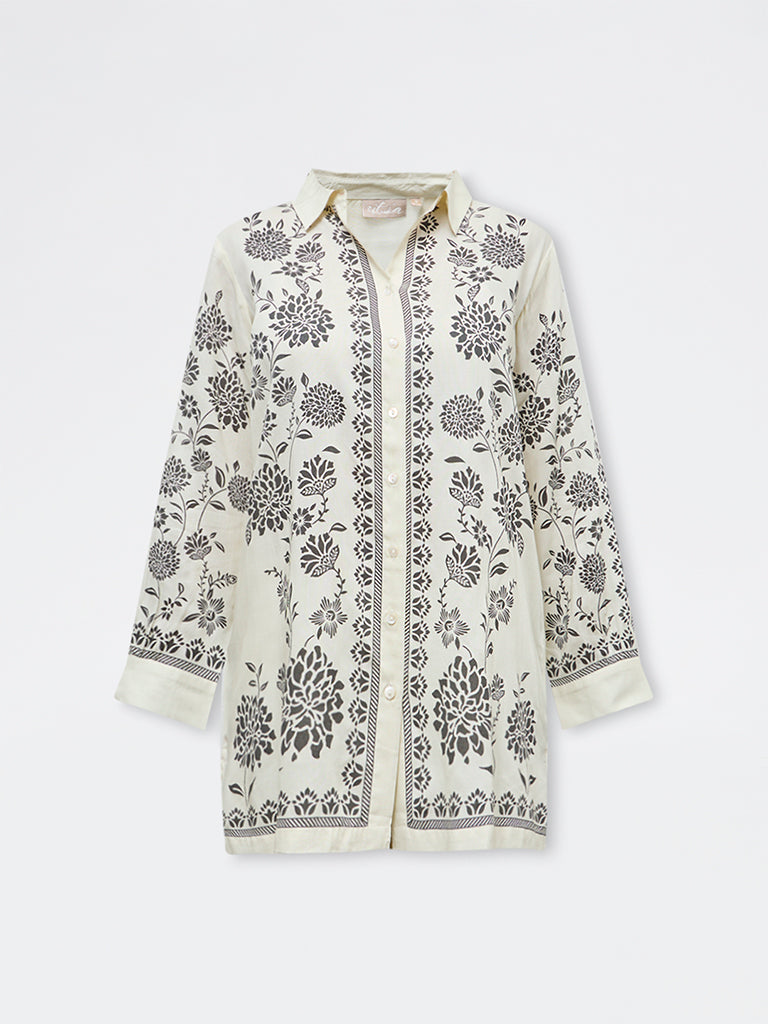 Utsa Off-White Foliage Printed Tunic