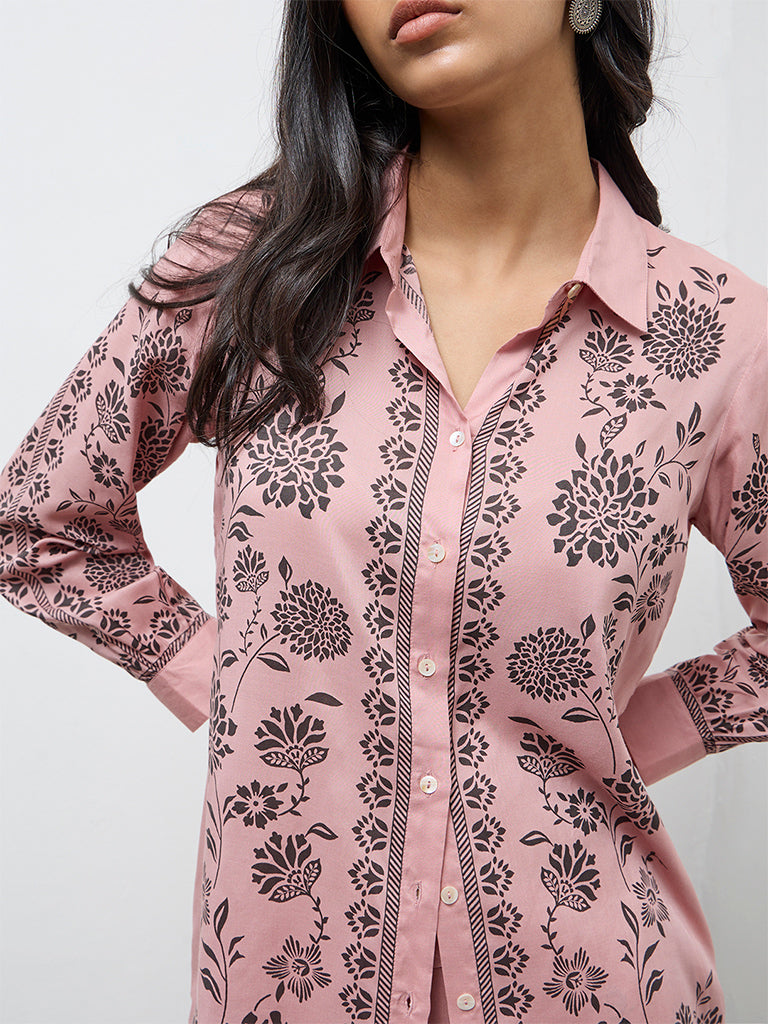 Utsa Dusty Pink Floral Printed Tunic