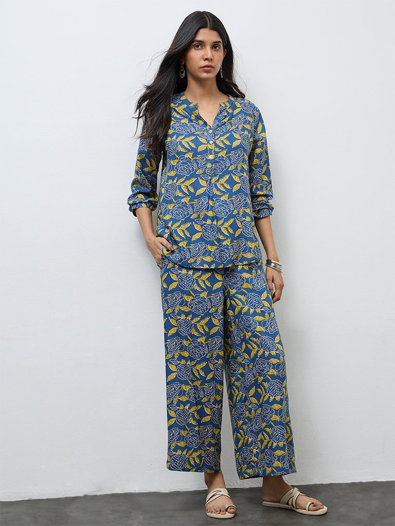 Utsa Blue Floral Pattern Tunic