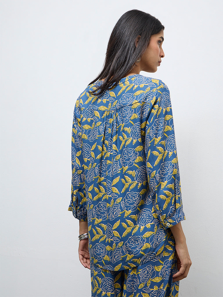 Utsa Blue Floral Pattern Tunic