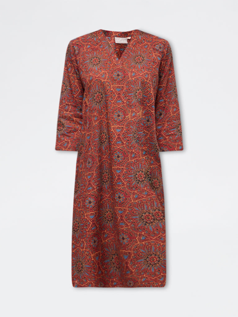 Utsa Maroon Botanical Butta Design Cotton Straight Kurta