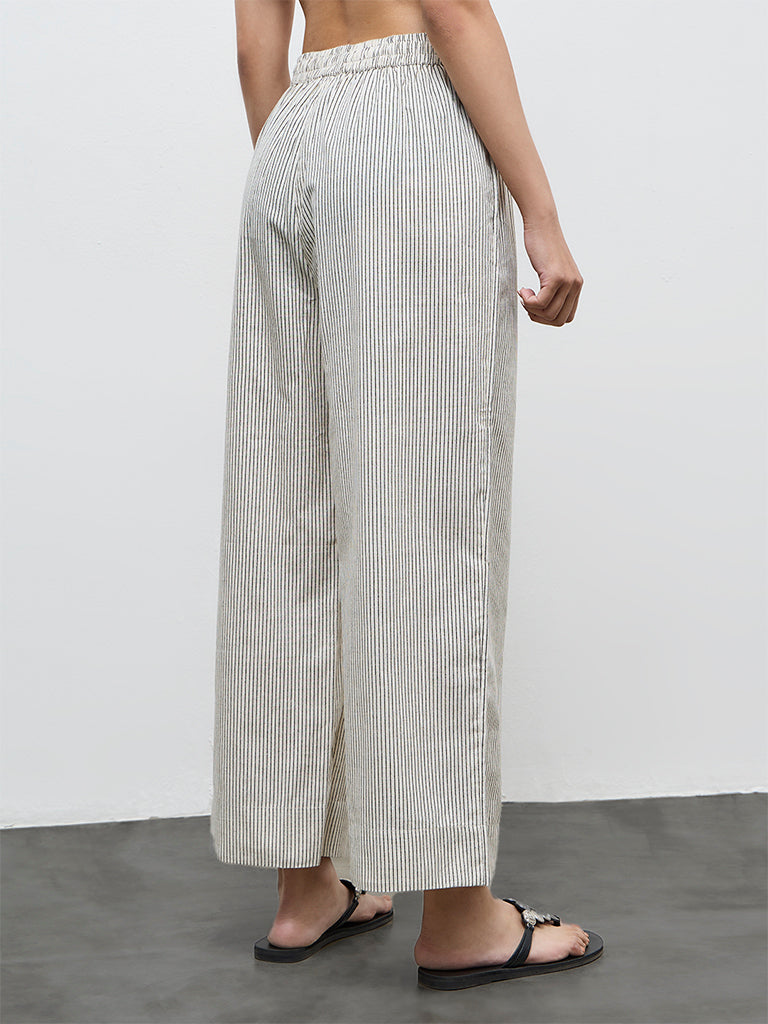 Utsa Off-White Striped Cotton Ethnic Pants