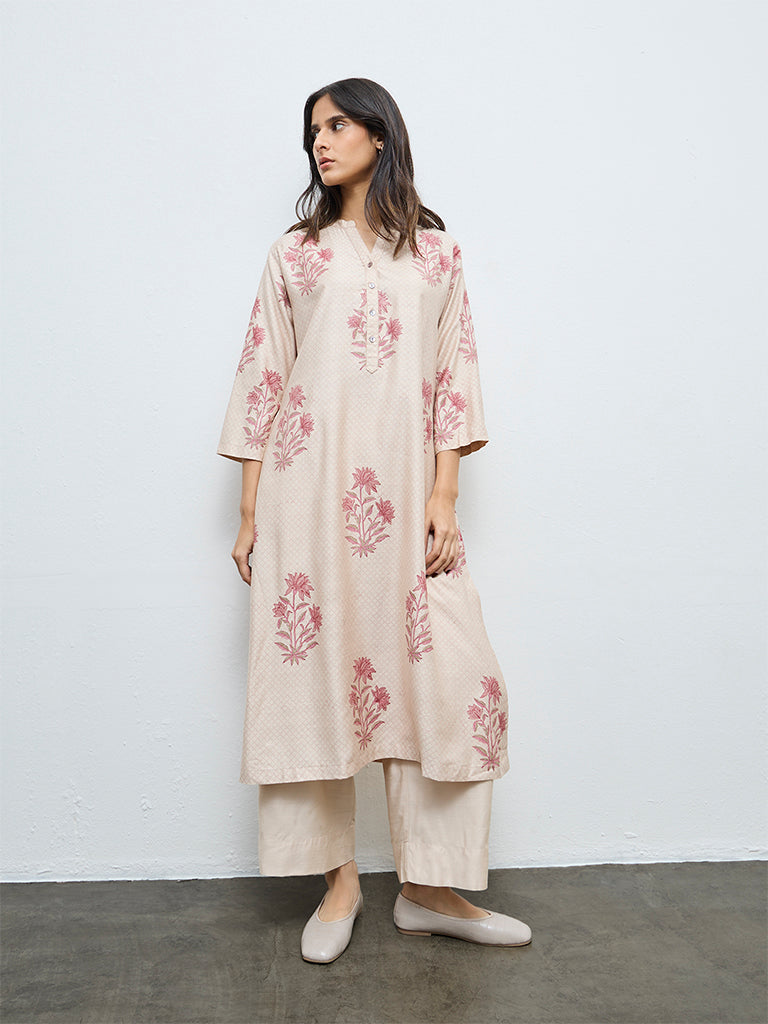 Zuba Beige Solid Pants