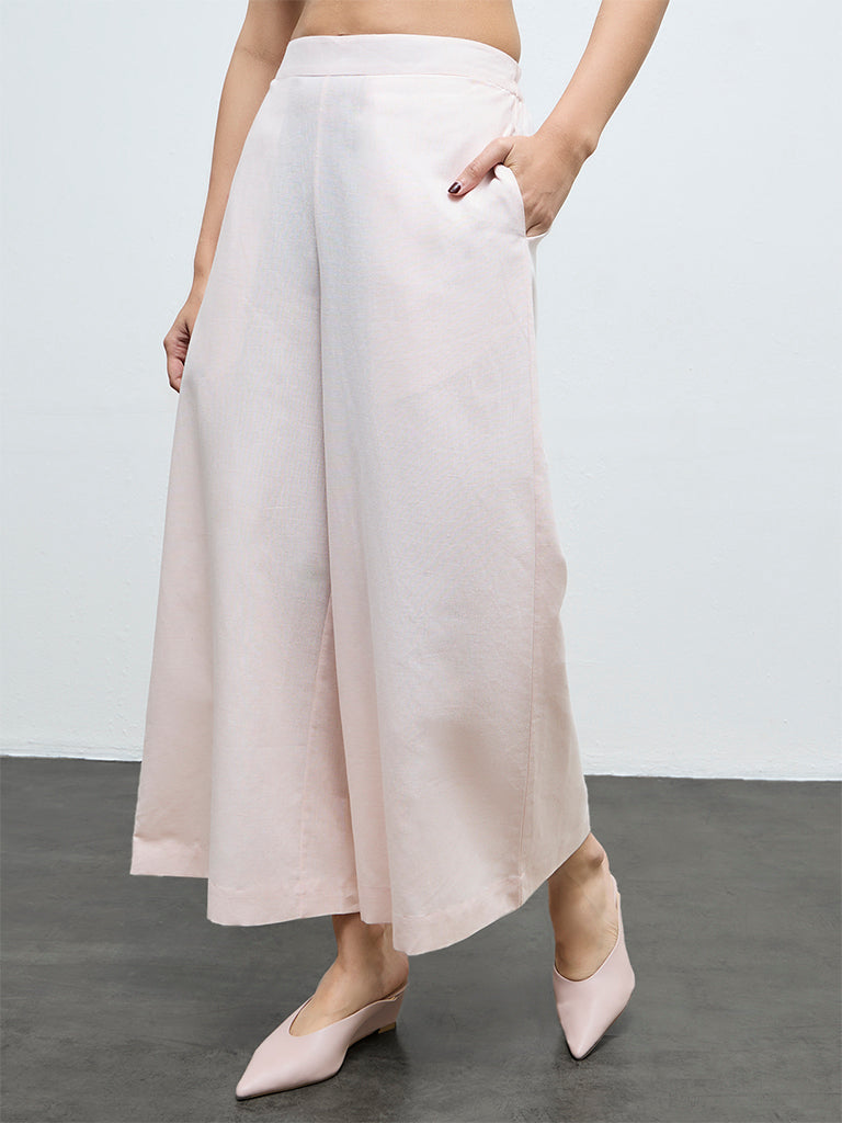 Zuba Pink Solid Cotton-Blend Palazzos