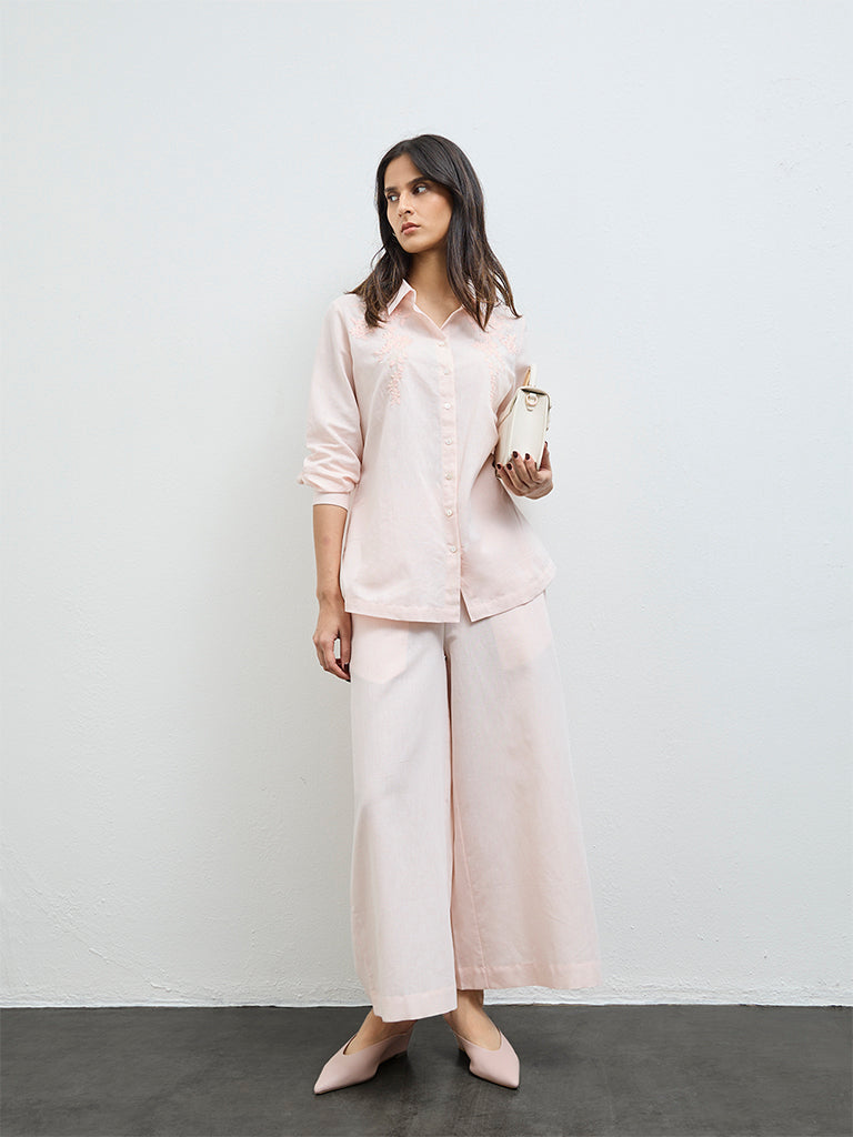 Zuba Pink Solid Cotton-Blend Palazzos