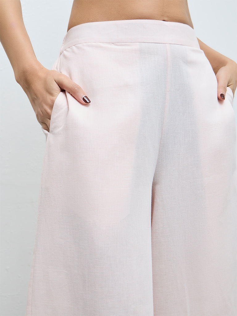 Zuba Pink Solid Cotton-Blend Palazzos
