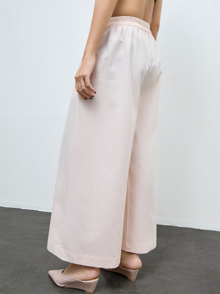 Zuba Pink Solid Cotton-Blend Palazzos