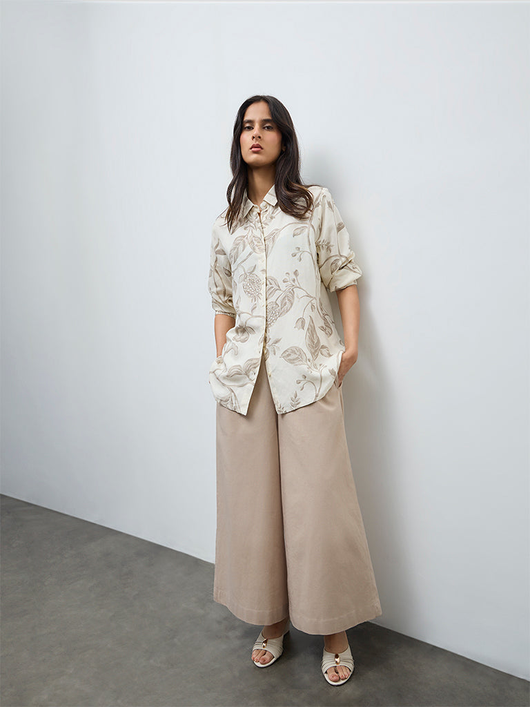 Zuba Beige Botanical Printed Tunic