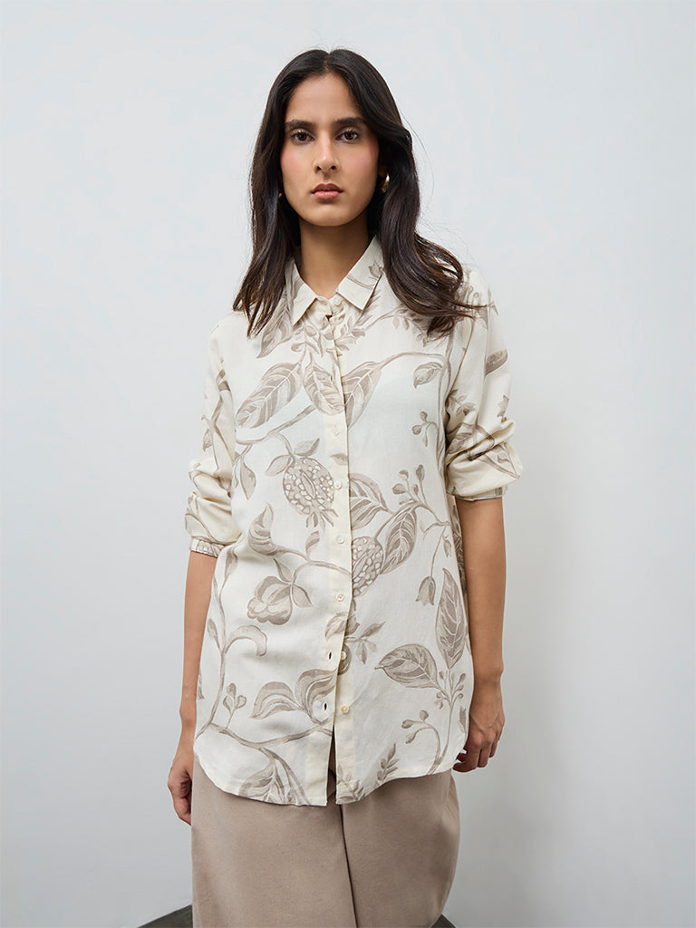 Zuba Beige Botanical Printed Tunic