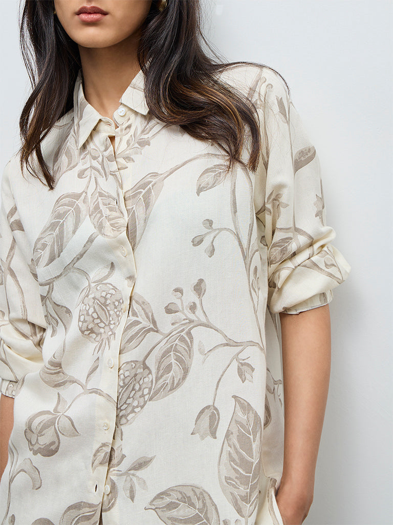 Zuba Beige Botanical Printed Tunic