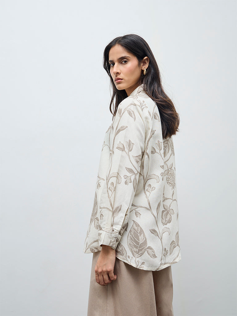 Zuba Beige Botanical Printed Tunic