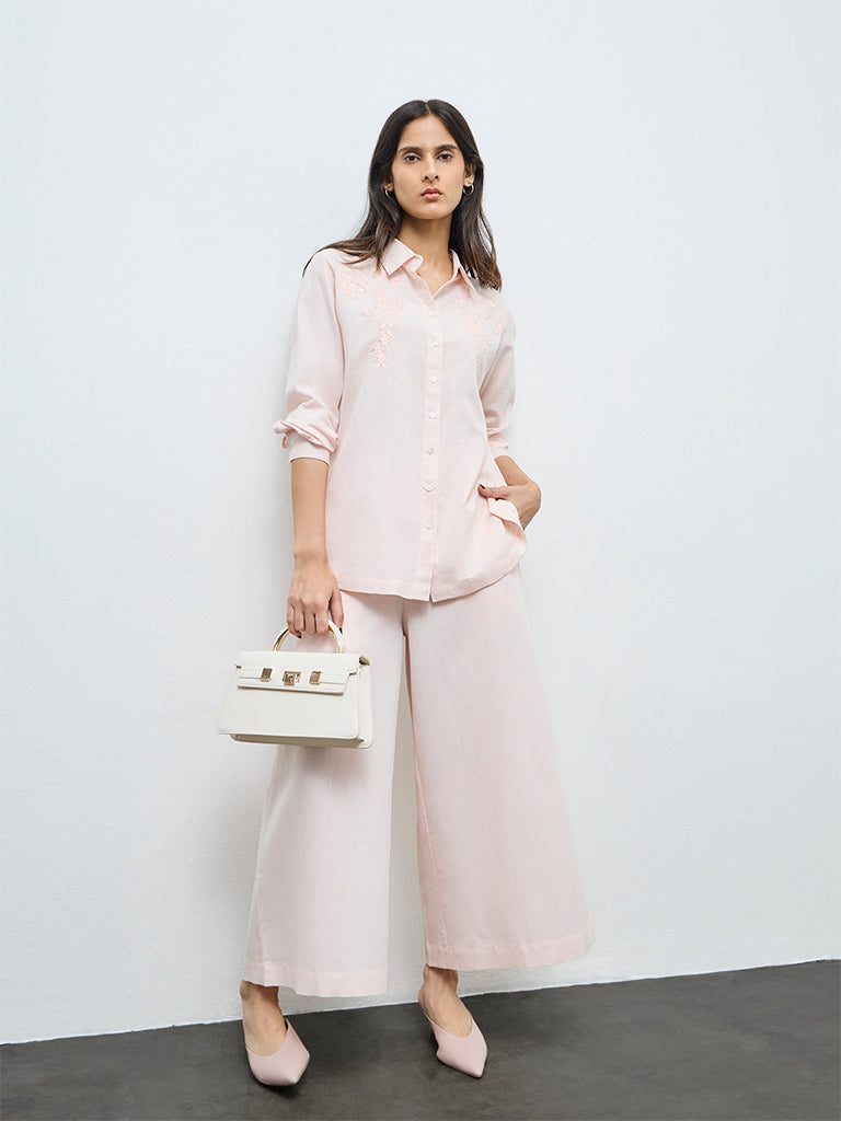 Zuba Pink Floral Embroidered Cotton-Blend Tunic