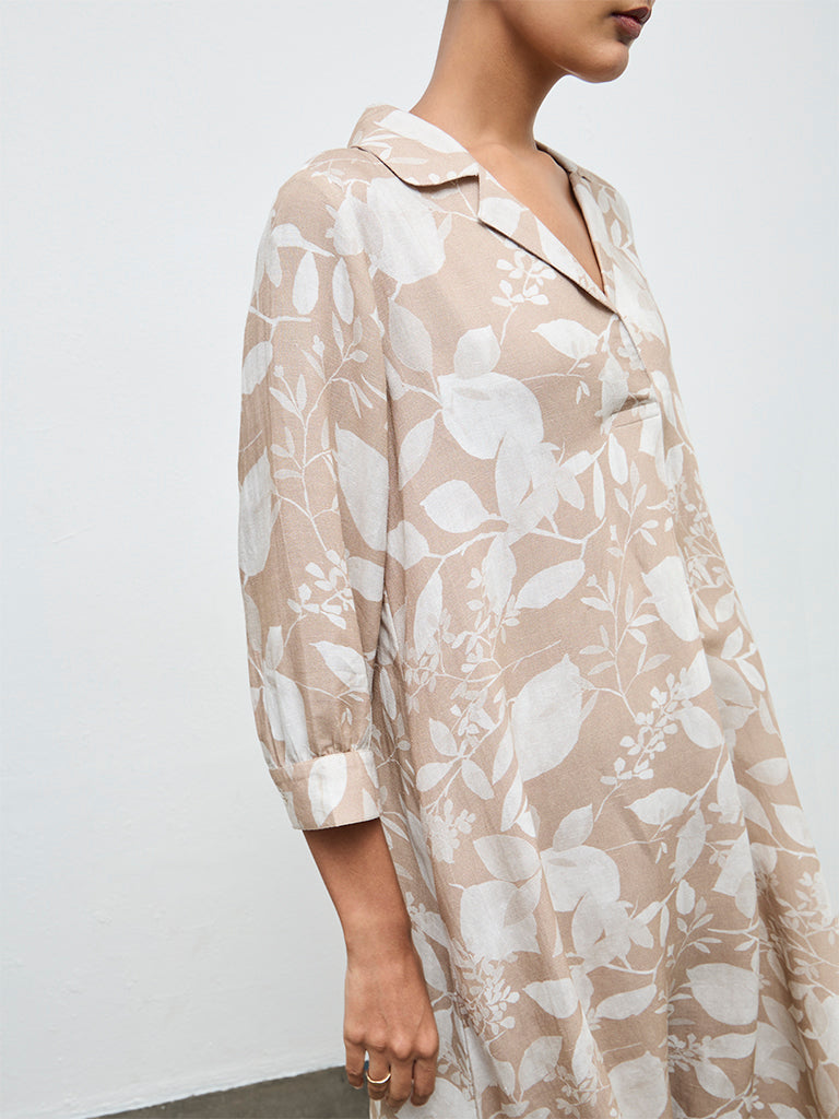 Zuba Beige Floral A-Line Kurta