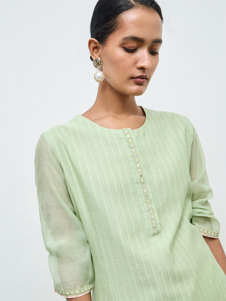 Zuba Green Cotton-Blend A-Line Kurta