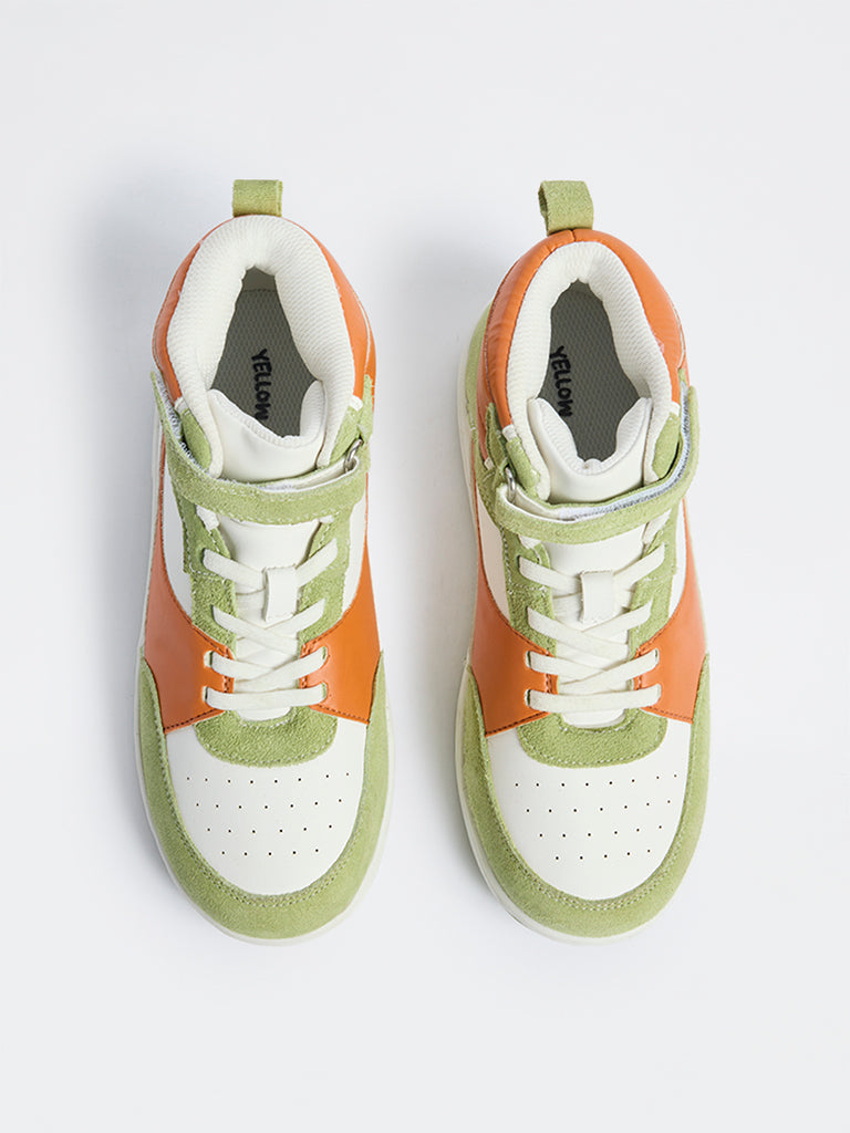 Yellow Green Colour-Block High-Top Sneakers