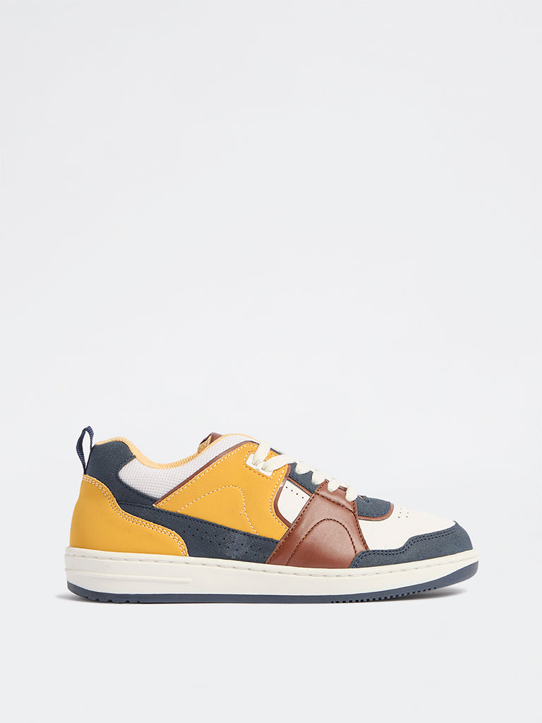 Yellow Yellow Colour-Block Lace-Up Sneakers