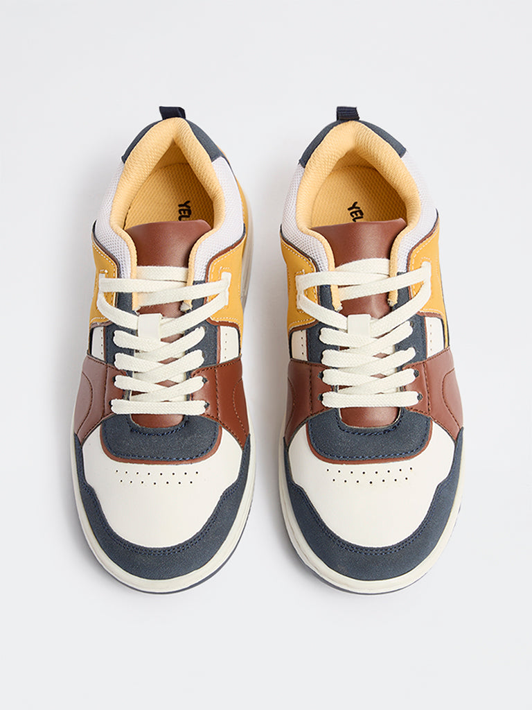 Yellow Yellow Colour-Block Lace-Up Sneakers