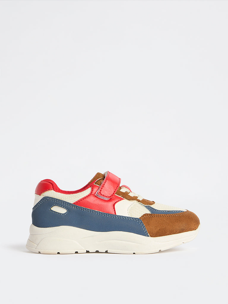 Yellow Red Colour-Block Velcro-Strap Sneakers