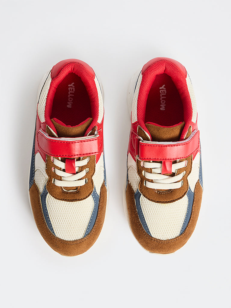 Yellow Red Colour-Block Velcro-Strap Sneakers