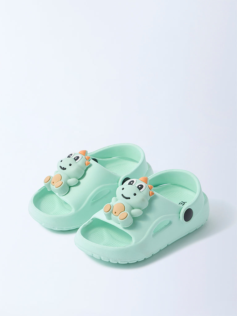 Yellow Mint Dinosaur-Themed Clogs