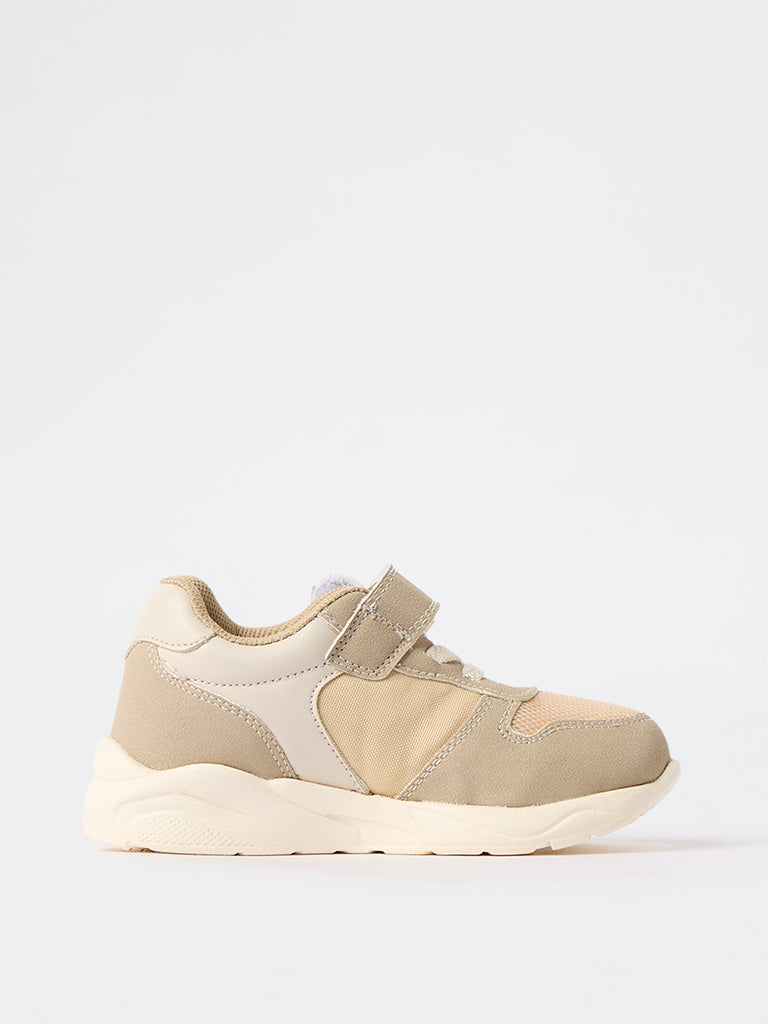 Yellow Beige Teddy-Detailed Sneakers