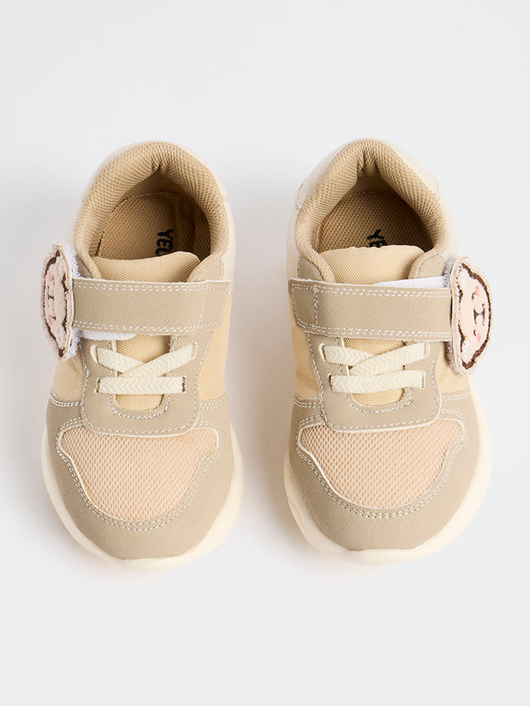 Yellow Beige Teddy-Detailed Sneakers