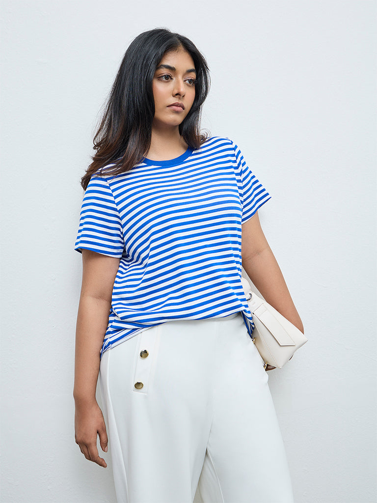 Gia White and Blue Striped T-Shirt