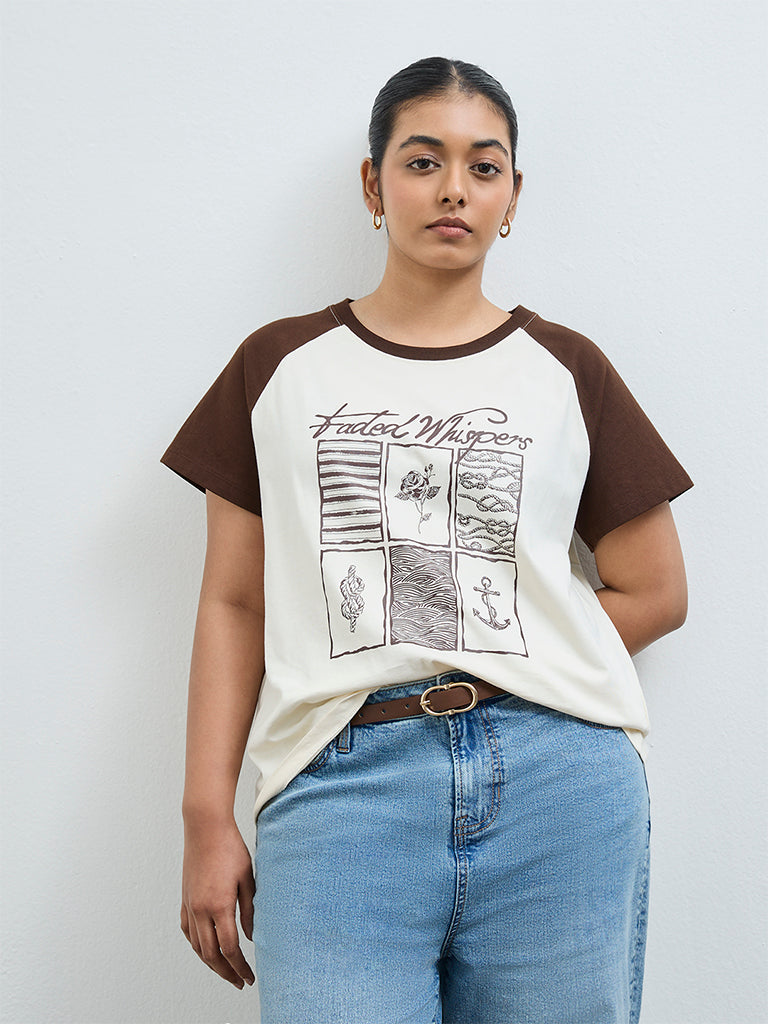 Gia Cream Graphic Printed Cotton T-Shirt