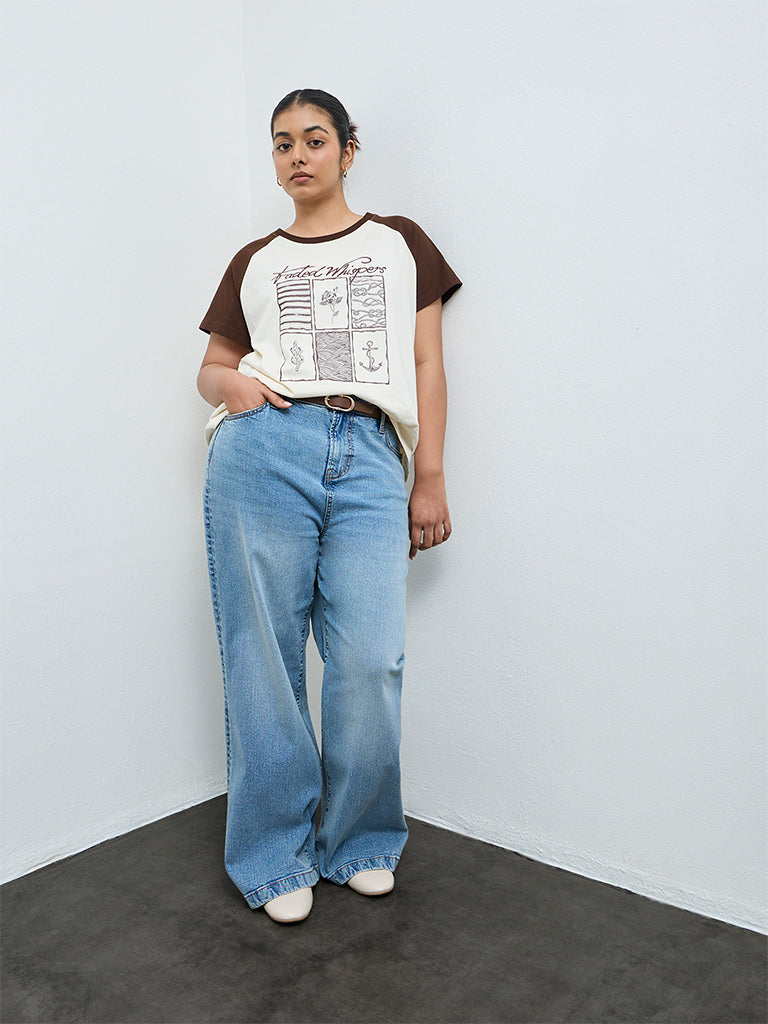 Gia Cream Graphic Printed Cotton T-Shirt